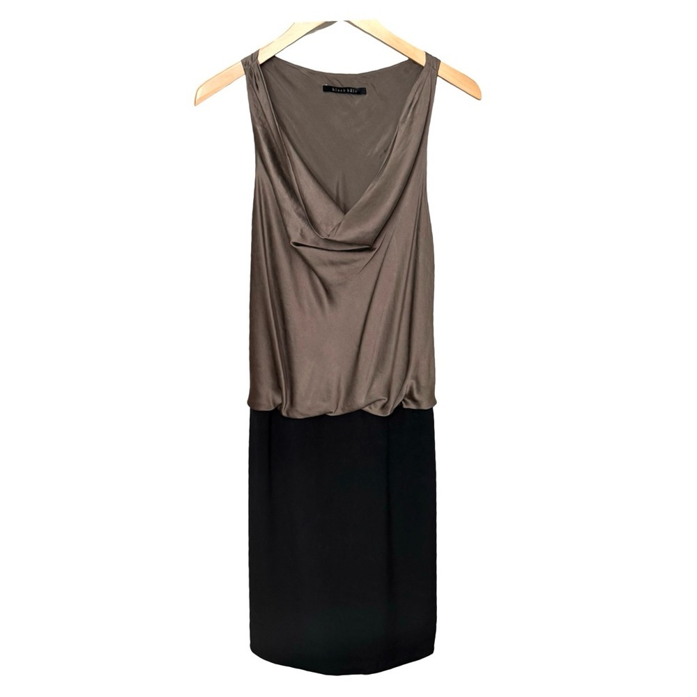BLACK HALO 100% Silk Two Toned Sleeveless Midi Dress Draped Neckline Black 6
